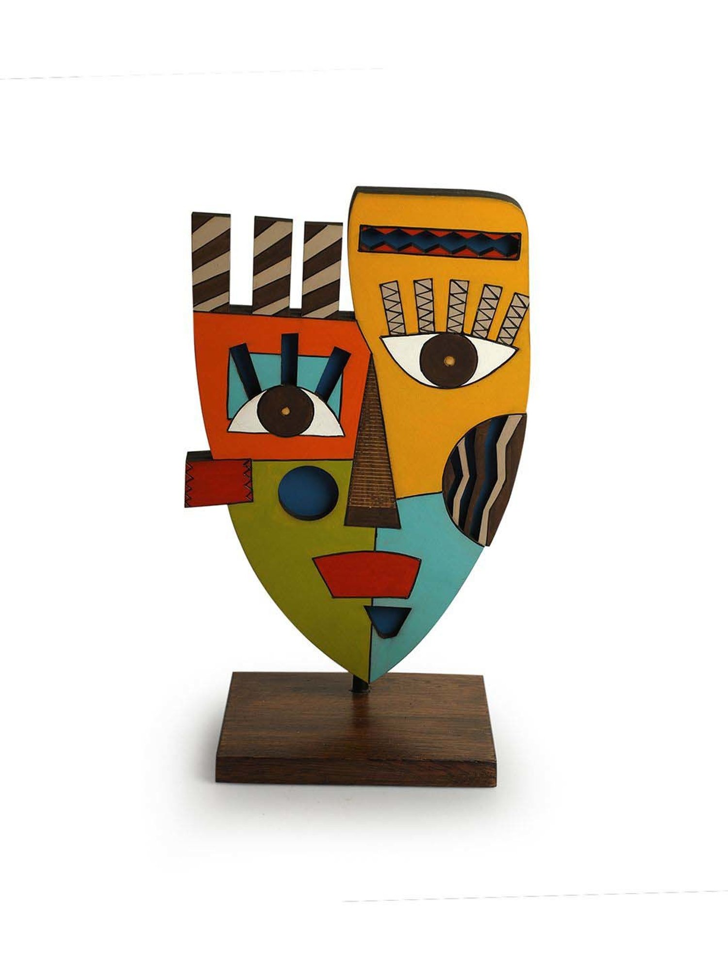 ExclusiveLane Multicolor Pinewood Tribal African Mask Decorative Sculpture