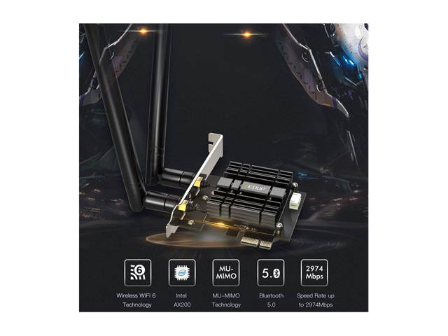 Wifi Adapter, EDUP WiFi 6 Card AX 3000Mbps PCIe Network Card AX200 2.4Ghz/5.8Ghz with Bluetooth 5.0 & Heat Sink Wireless PCI Express Wi-Fi Adapters Dual Band Antenna for Windows 10 64-bit