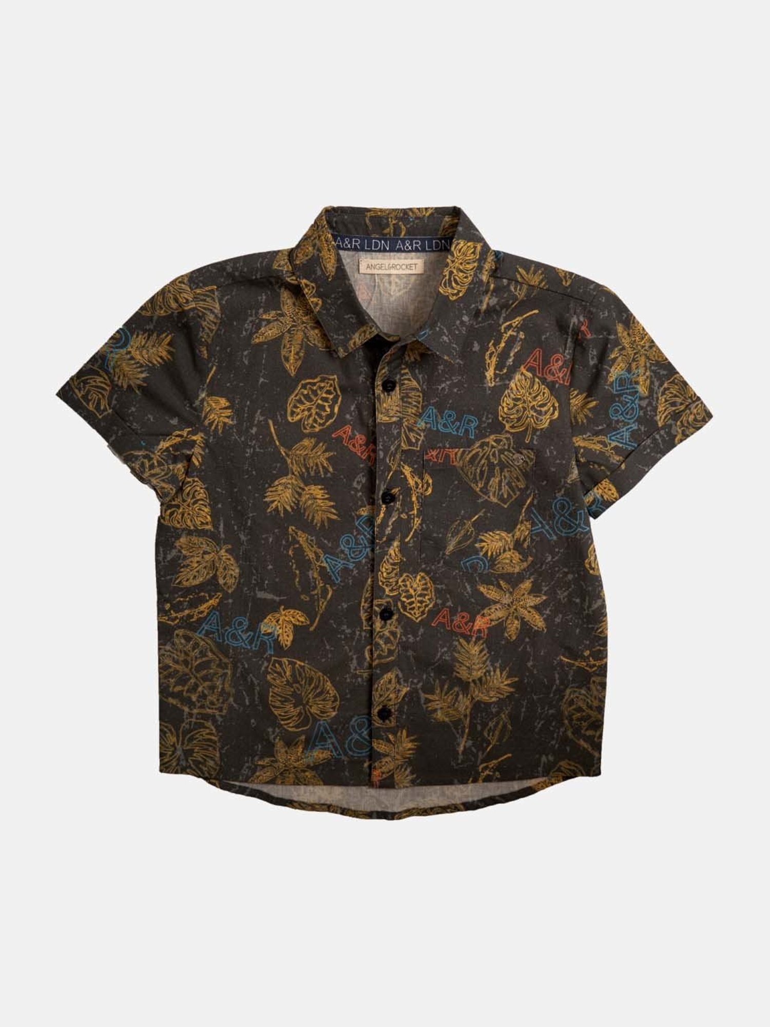 Angel & Rocket Kids Green & Yellow Cotton Printed Shirt