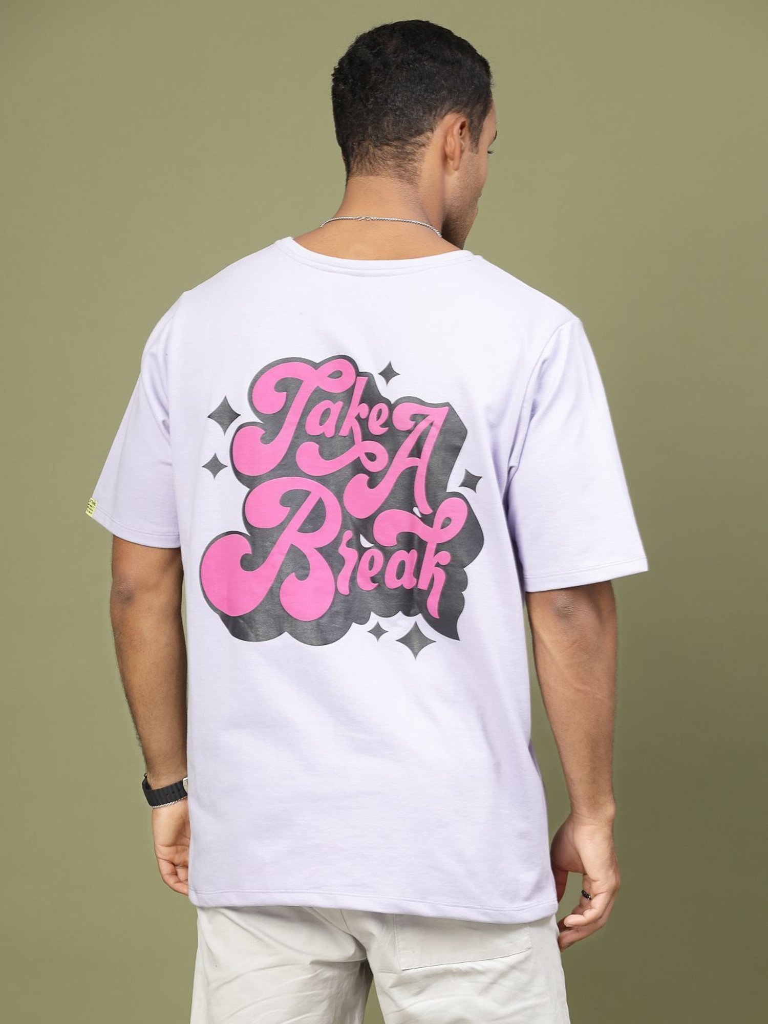 Rigo Light Purple Cotton Loose Fit Typography T-Shirt