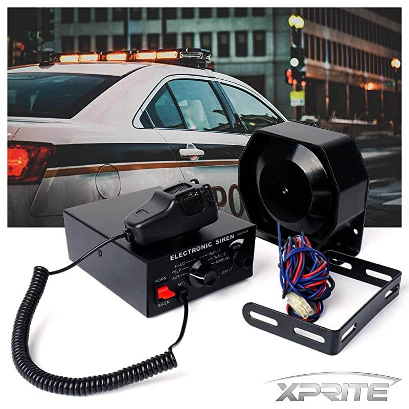 12V 100W Slim Warning Speaker 7 Tone Police Siren PA System Set wHandheld Microphone for Emergency Vehicles