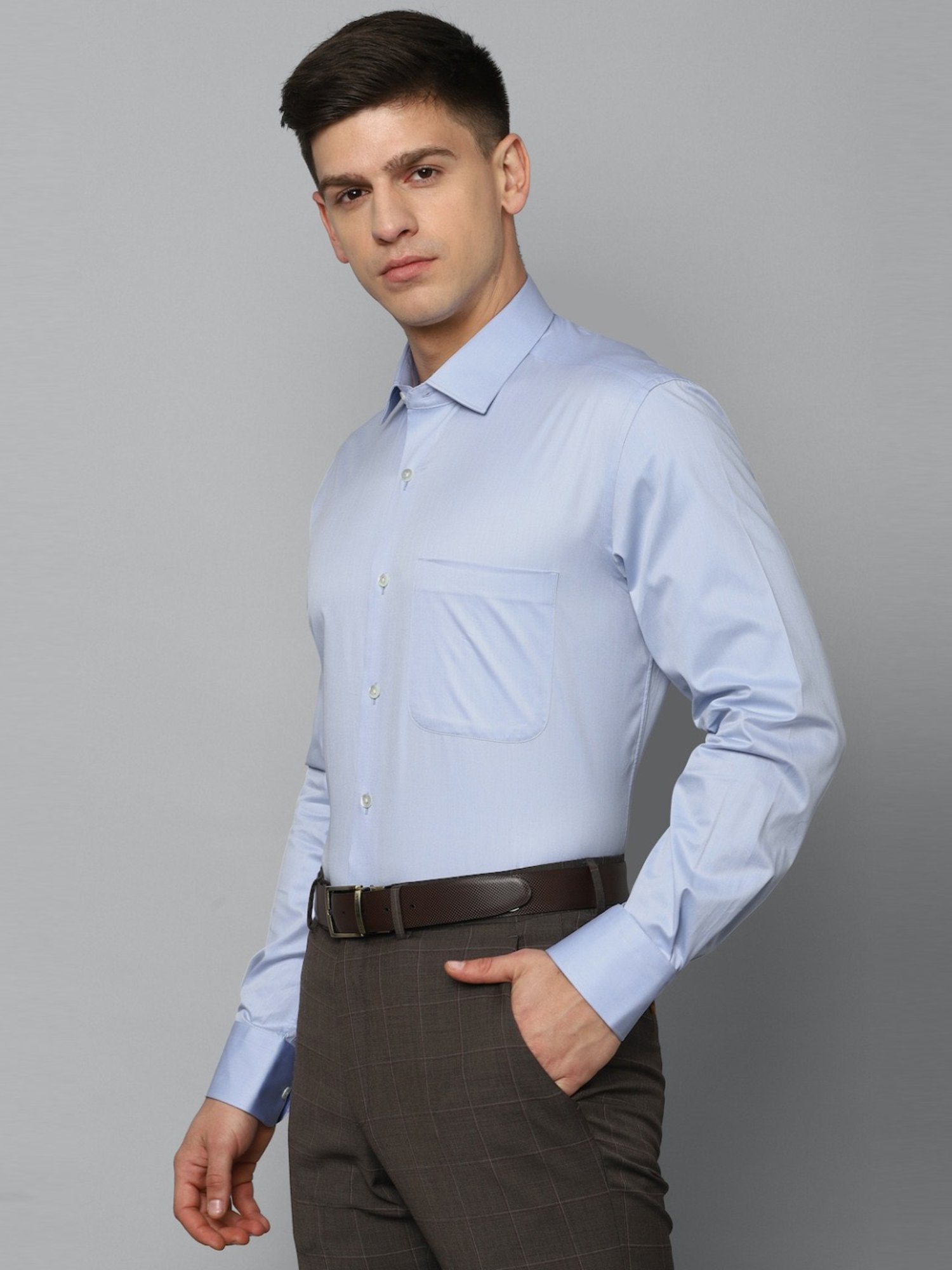 Luxure By Louis Philippe Blue Cotton Regular Fit Self Pattern Shirt