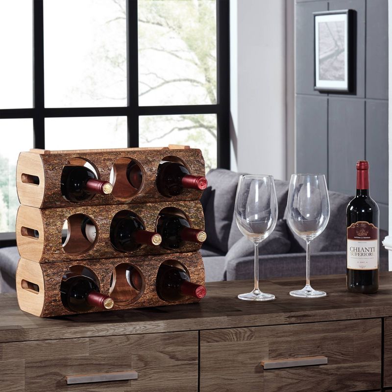 15.2" x 4.7" Stackable Three Bottle Wine Holder Acacia Wood Log Brown - Danya B.
