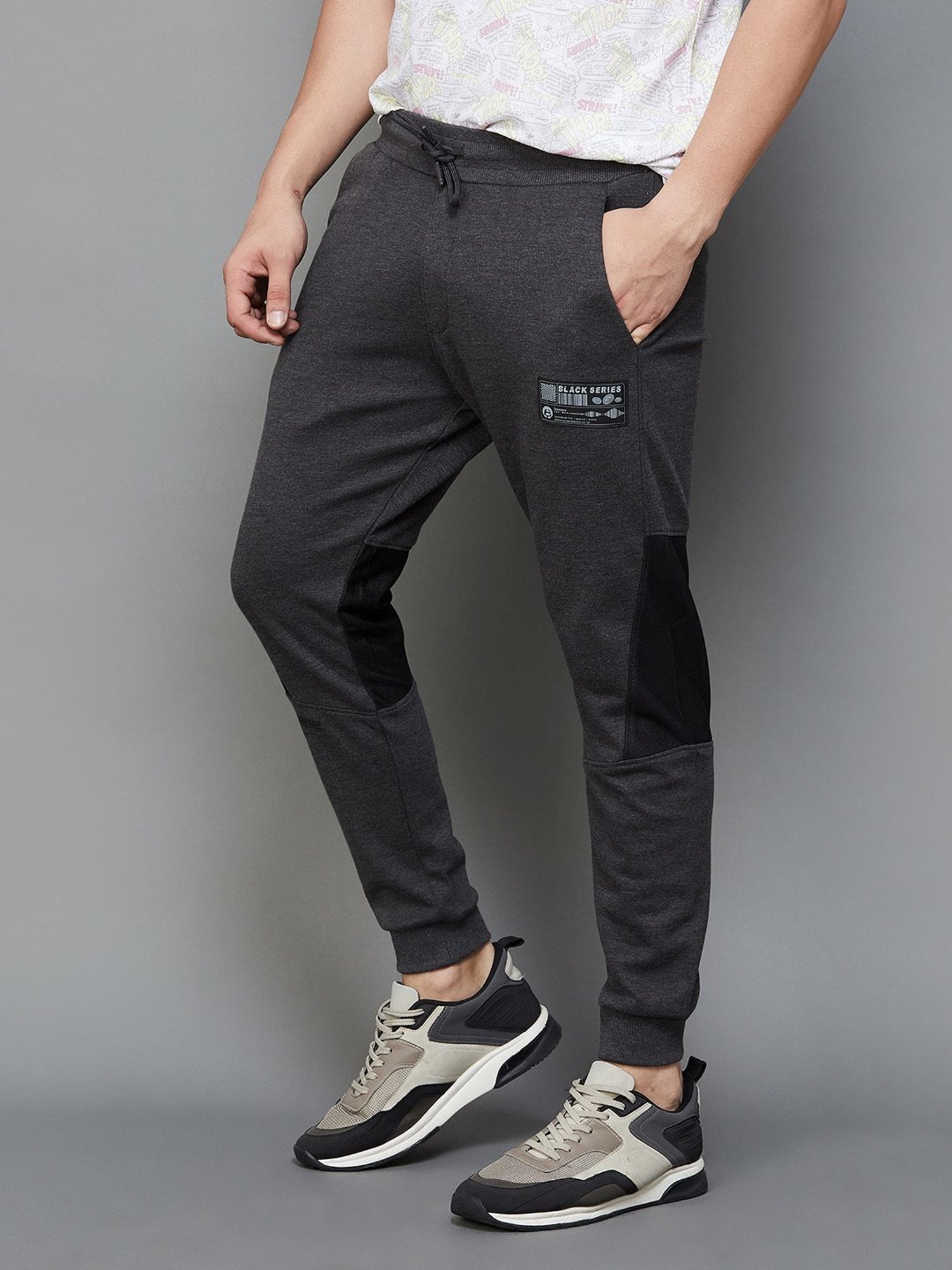 BOSSINI Anthra Melange Relaxed Fit Colour Block Joggers