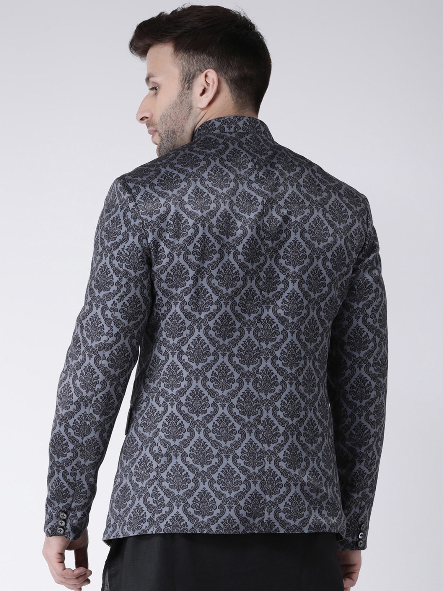 Hangup Plus Black Regular Fit Printed Ethnic Blazer