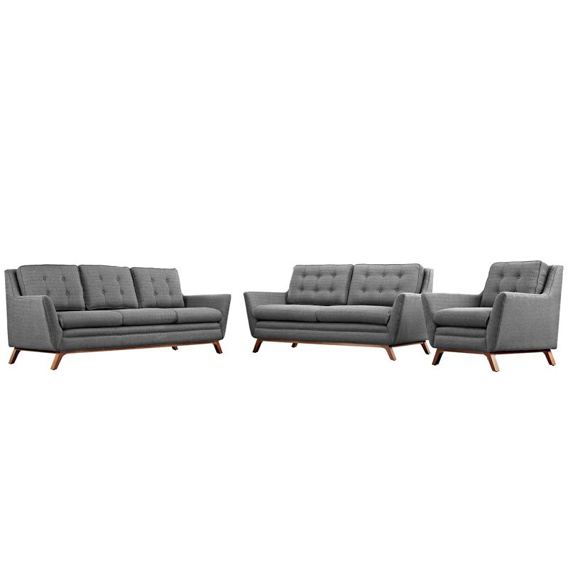 Set of 3 Beguile Living Room Set Upholstered Fabric Gray - Modway