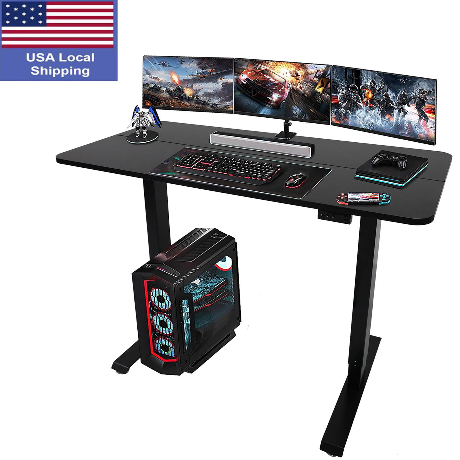 SMUGDESK 55'' x 28'' Electric Gaming Desk , Sit & Standing Racing Gaming Desk, Height Adjustable Table Home Office Desk with Splice Board and Black Frame ,Black