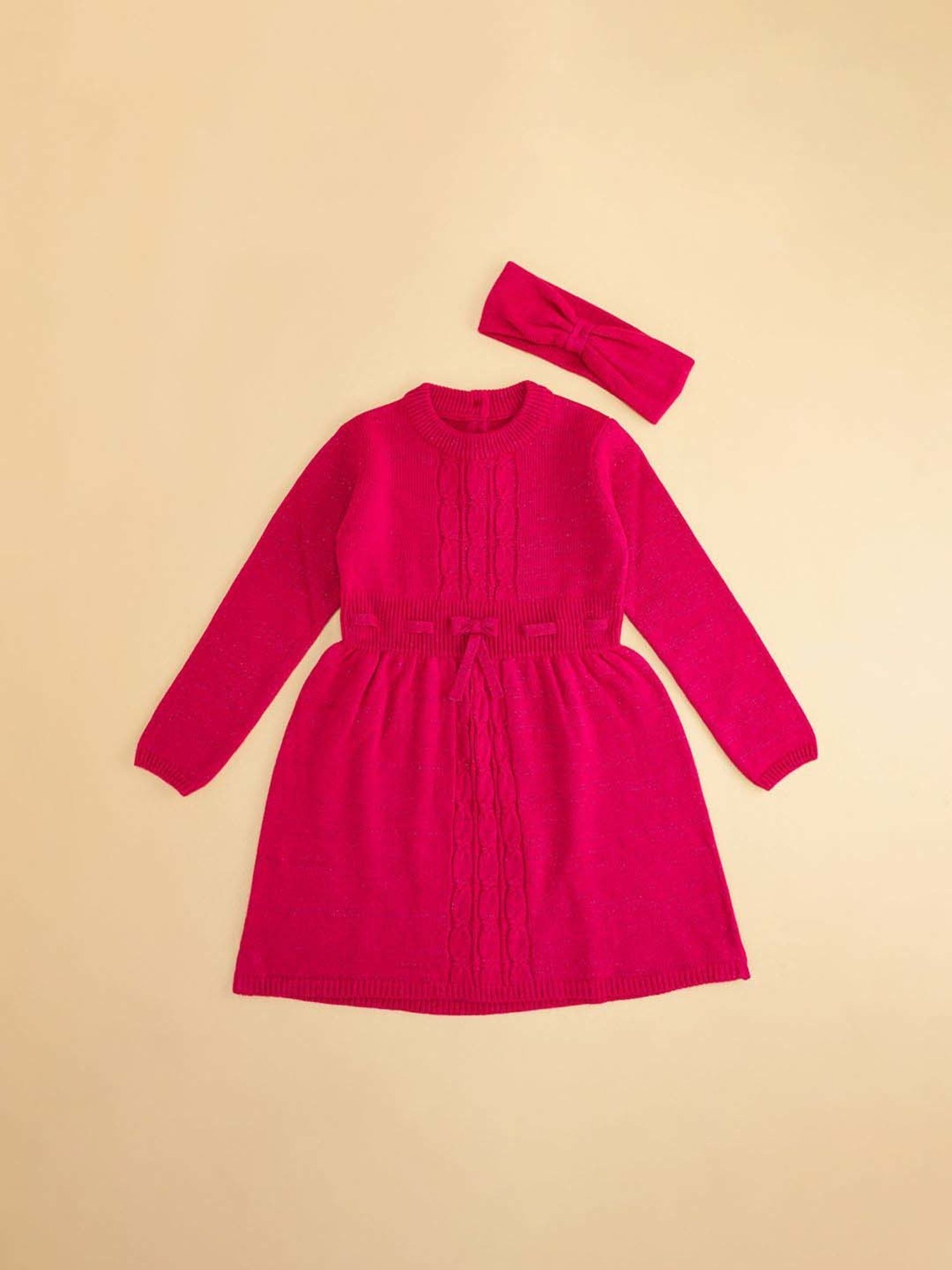 Pantaloons Junior Fuchsia Pink Regular Fit Full Sleeves Sweater Dress