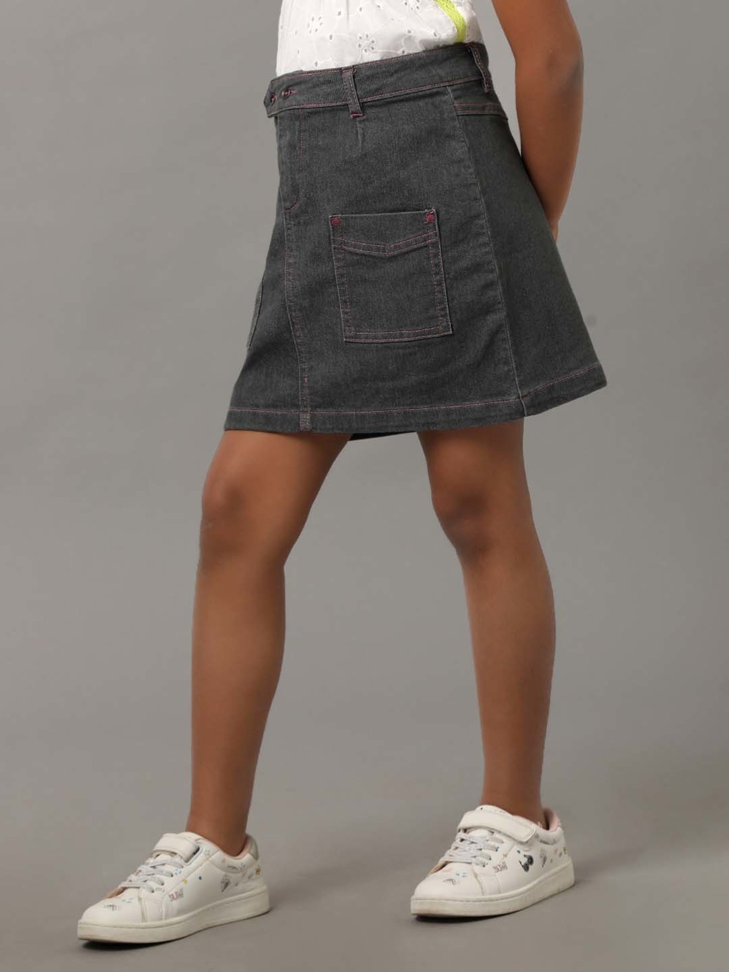 Under Fourteen Only Kids Grey Cotton Regular Fit Skirt