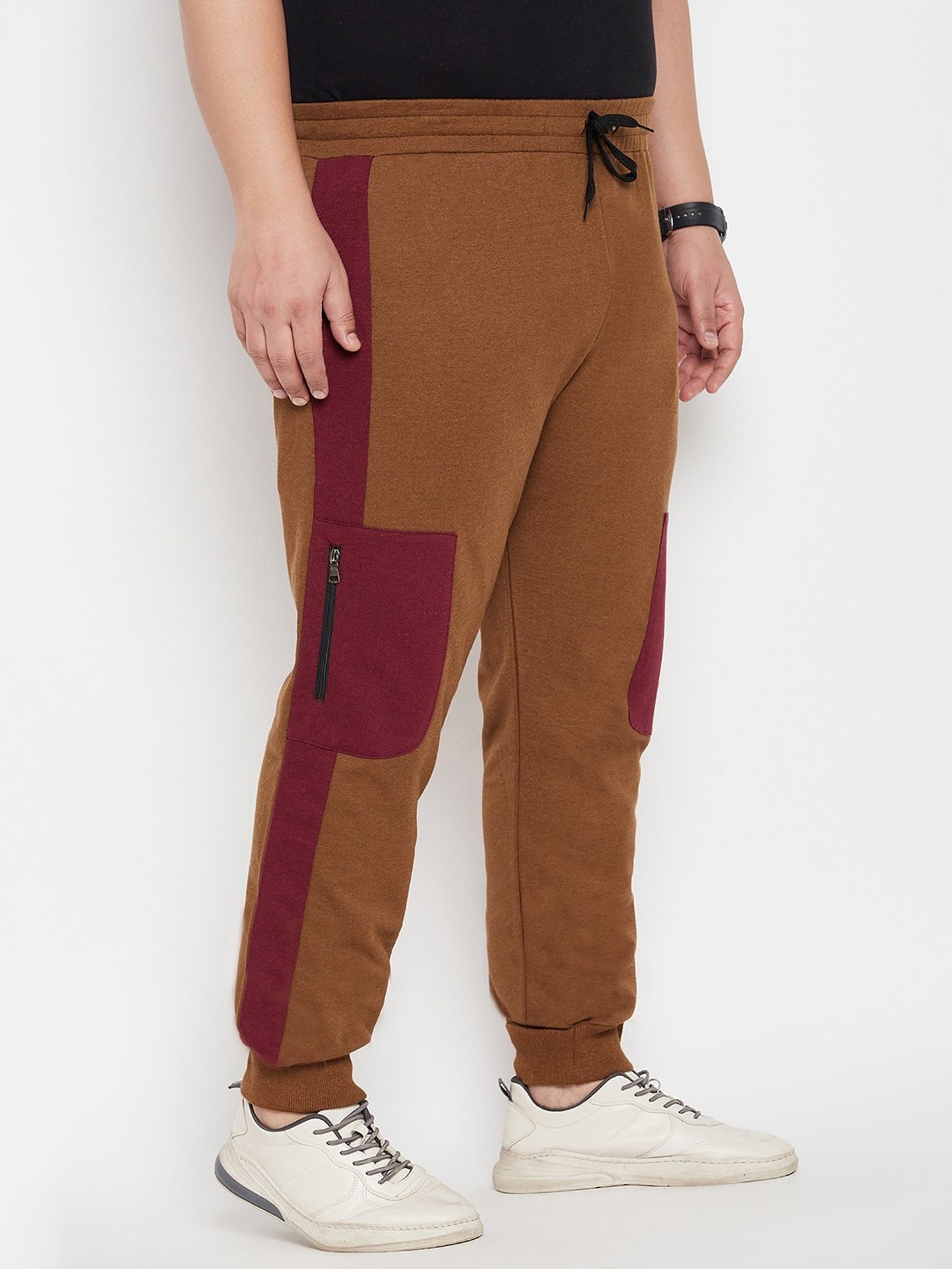 Bigbanana Mid Brown Regular Fit Colour Block Joggers