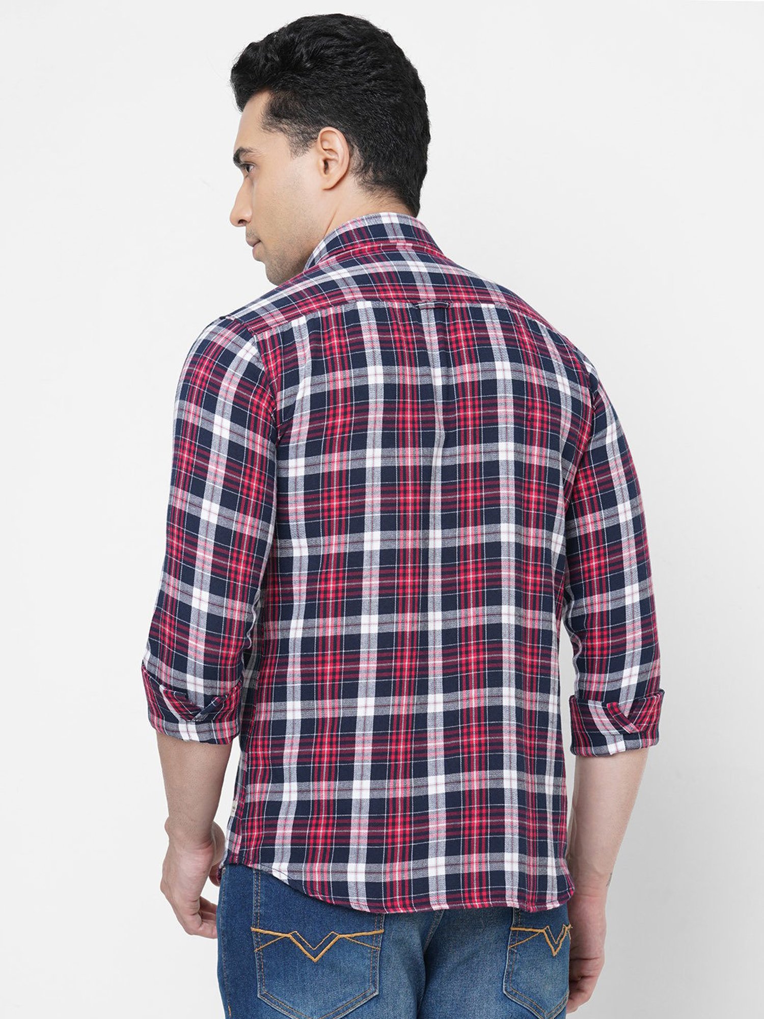 SOLEMIO Multicolor Slim Fit Check Cotton Shirt