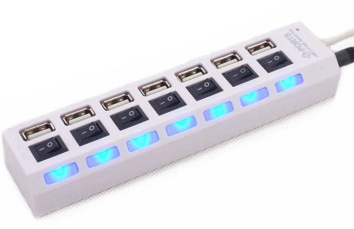 7 Ports LED USB 2.0 Adapter Hub Power on/off Switch - Black