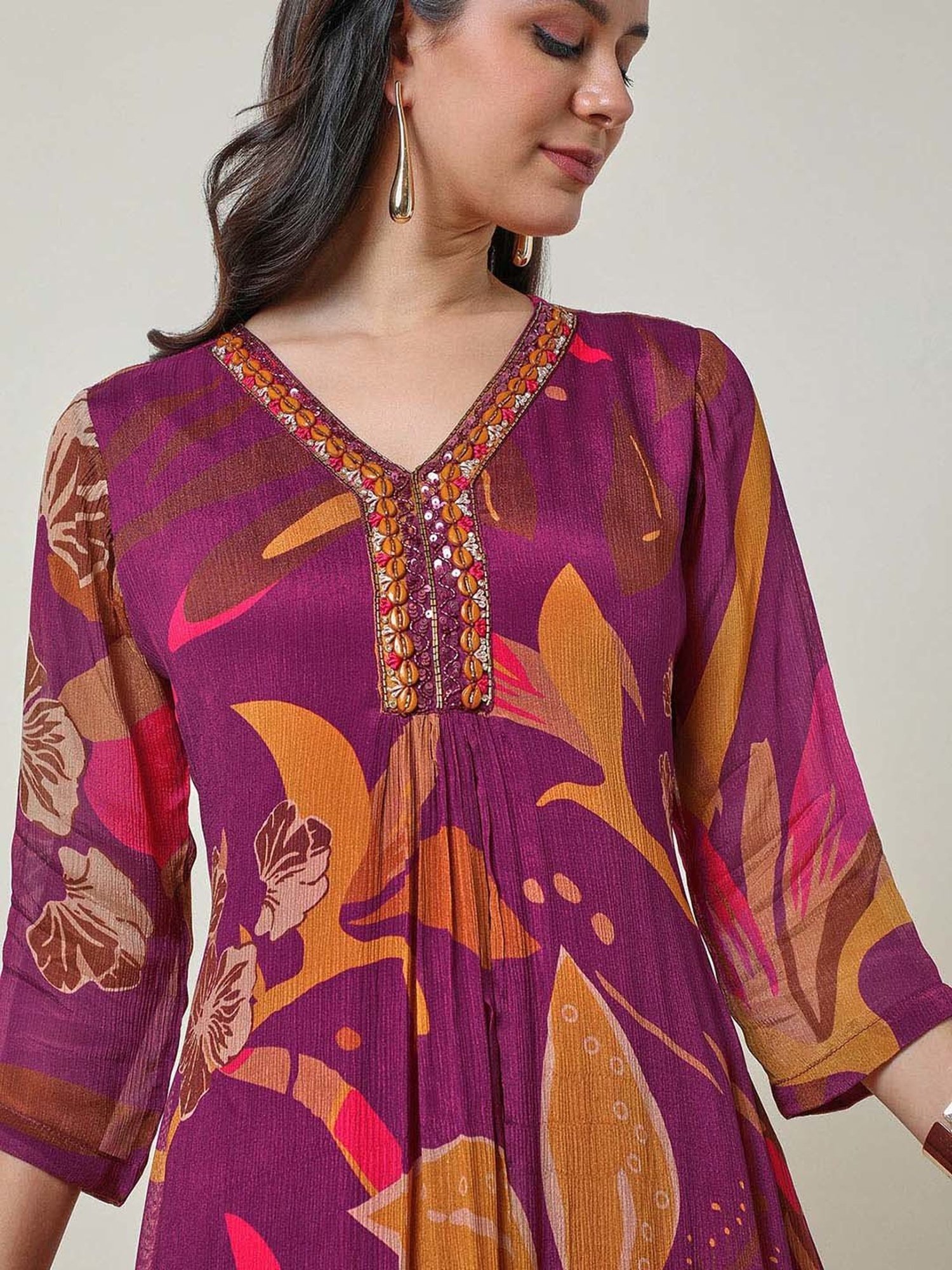 Saffron Threads Black Cotton Floral Print Ethnic Dress