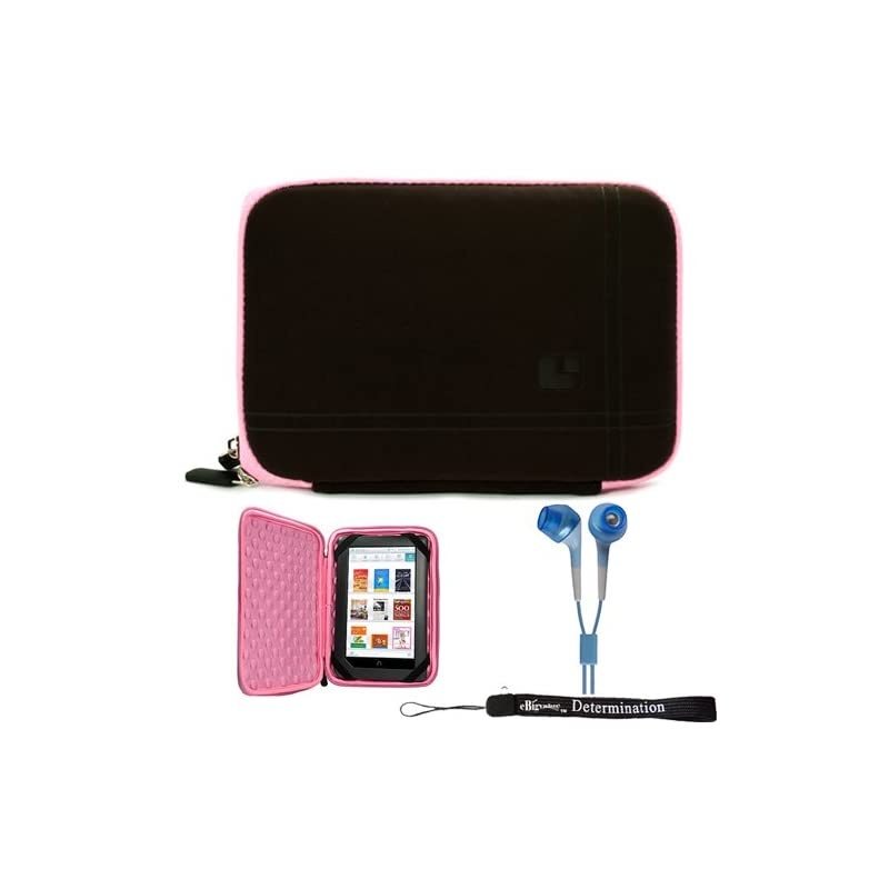 Brown Limited Edition Stylish Sleeve Premium Cover Case for Accessories for Barnes and Noble Nook Color eBook Reader Tablet and Hand Strap and Earbuds