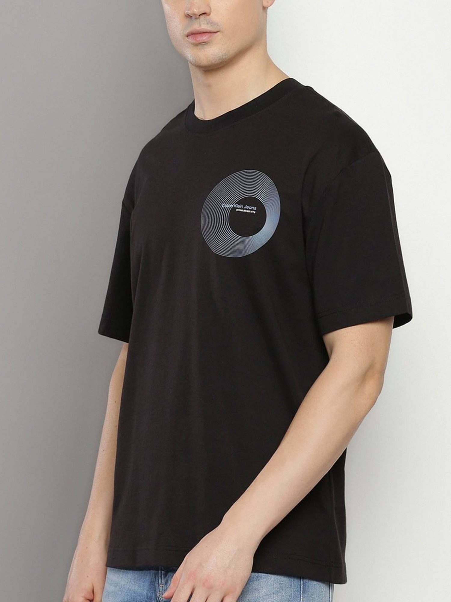 Calvin Klein Jeans Black Cotton Comfort Fit Logo Printed T-Shirt