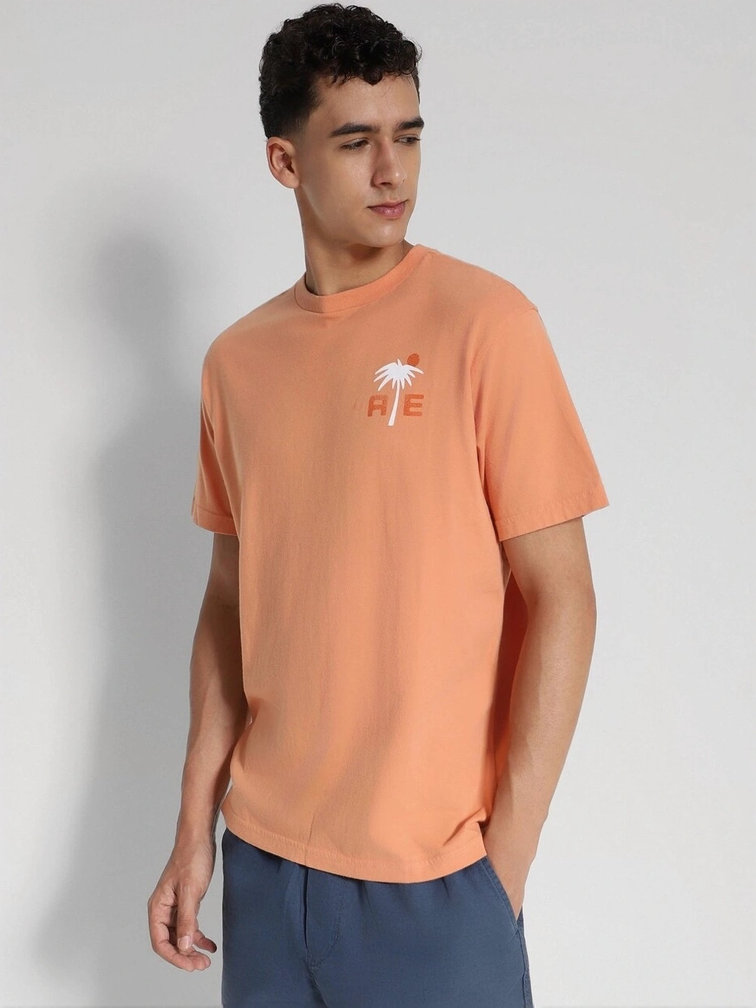 American Eagle Orange Cotton Regular Fit Printed T-Shirt