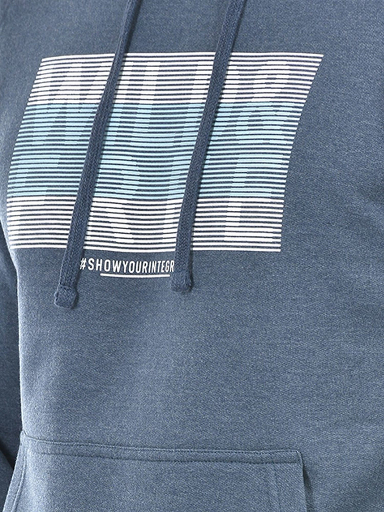 Integriti Denim Blue Regular Fit Graphic Print Hooded Sweatshirt