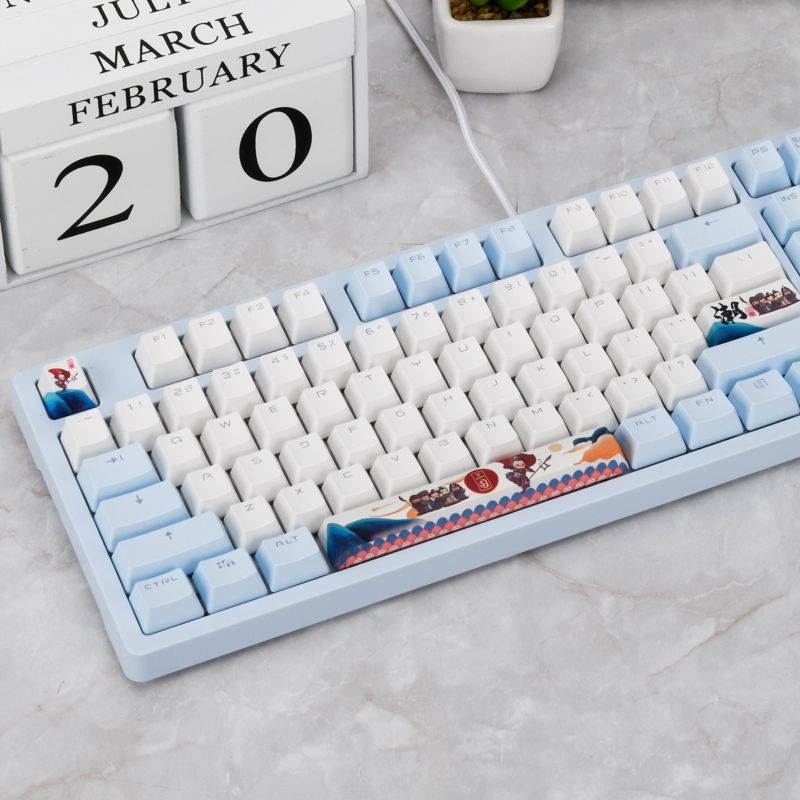 A-jazz AK515 Chinese Style Design,  104Keys N-Key Rollover White Backlit USB Wired Mechanical  Gaming Keyboard-,PBT Keycaps, Type-C