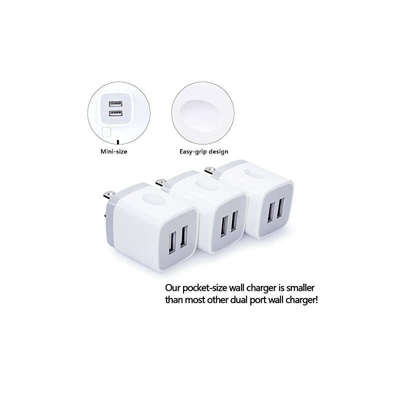 Charger USB Brick 3Pack 21A5V Dual Port USB Plug Charger Cube Power Adapter Fast Charging Block for iPhone X 8 7 6 Plus 5S iPad Samsung Galaxy S8 S7 S6 Edge LG ZTE Moto Android Phone