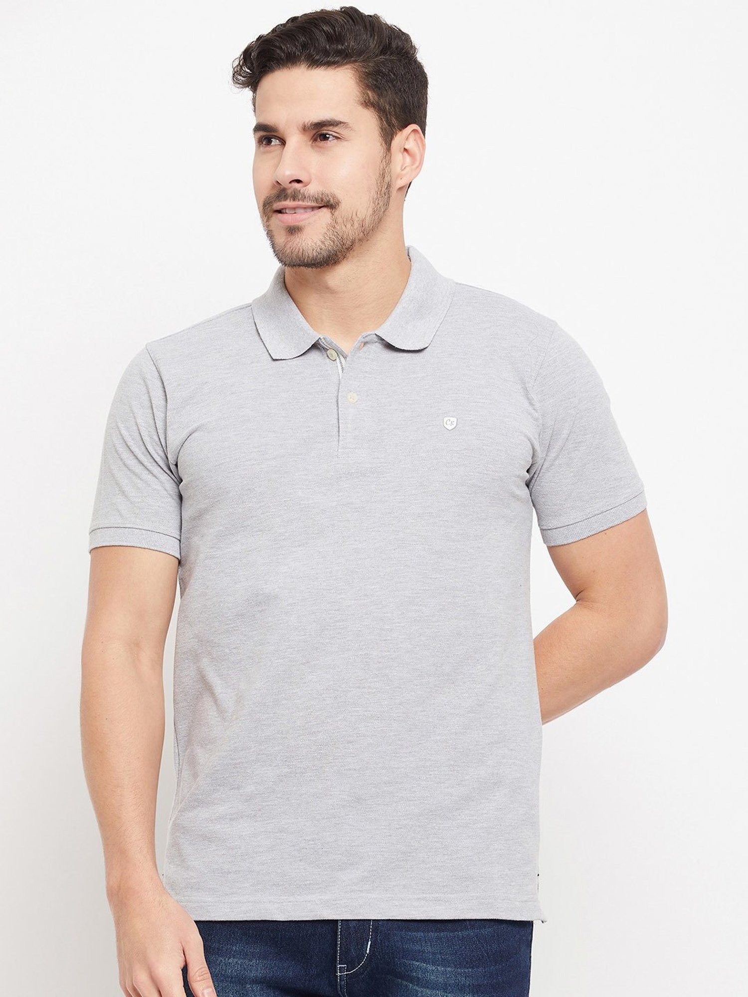 Cantabil Grey Melange Regular Fit Polo T-Shirt