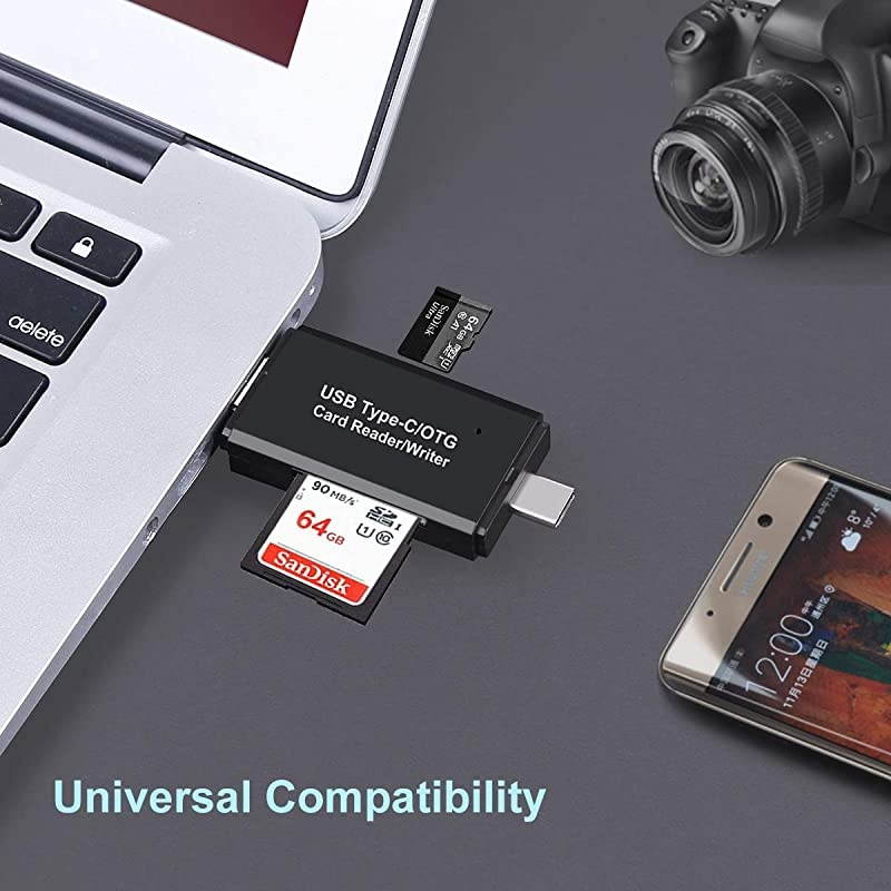 Card Reader,USB Type C Micro USB Card Reader USB 2.0 Adapter Memory Card Reader for MMC, XC,HC,,RS-MMC, Micro , Micro XC,Micro HC Card for Android Smartphone, MacBook and PC Laptop