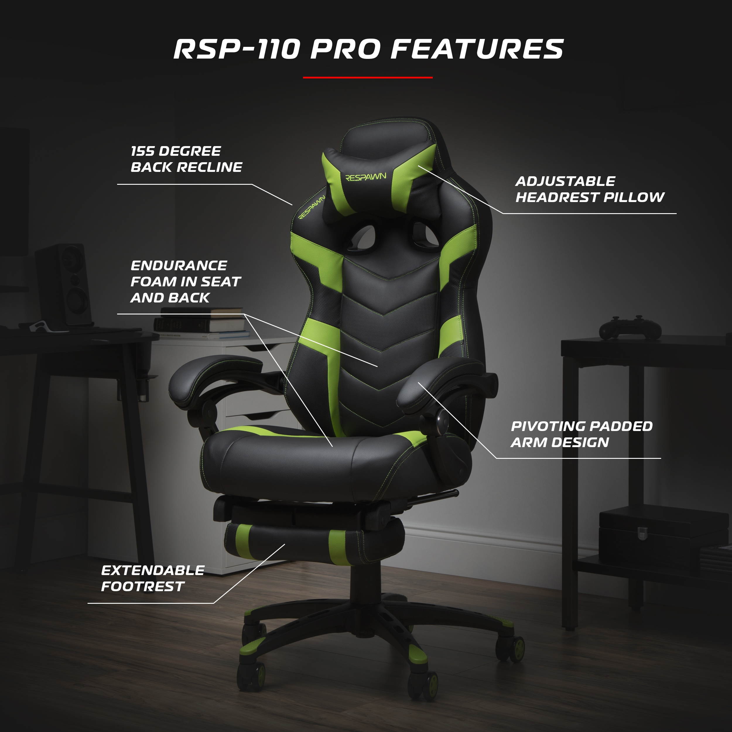 RESPAWN Sidewinder Gaming Chair, PU Leather, in Rage Red (RSP-125-RED)