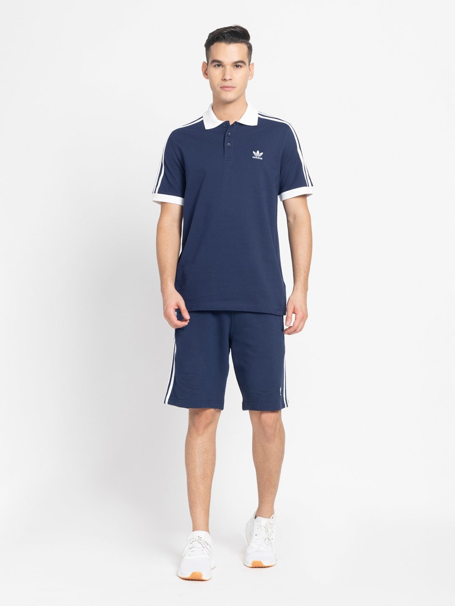 Adidas Originals Night Indigo Regular Fit 3 Striped Polo T-Shirt