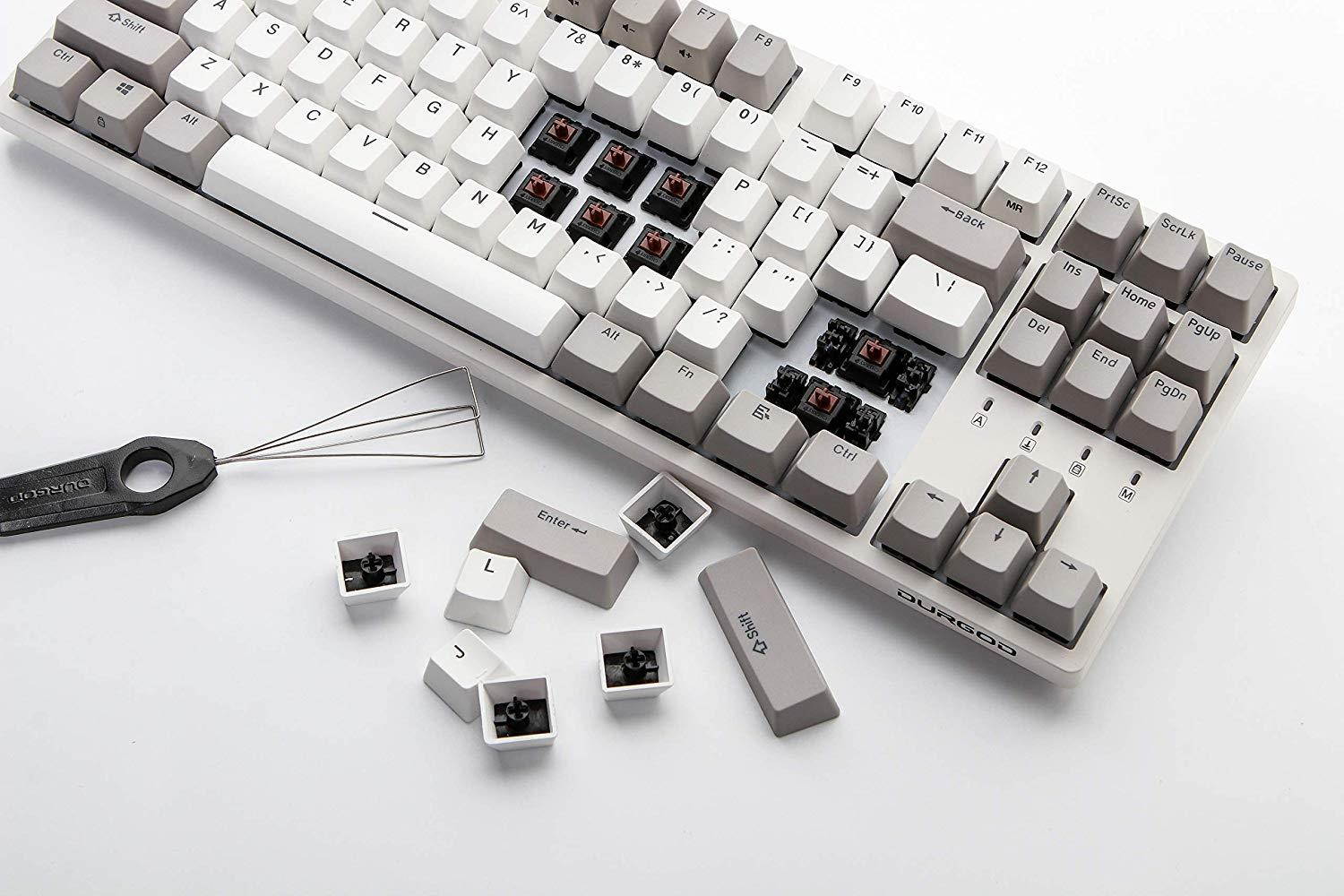 Durgod Taurus K320 TKL Mechanical Gaming Keyboard - 87 Keys - Double Shot PBT - NKRO - USB Type C (Cherry White, White)