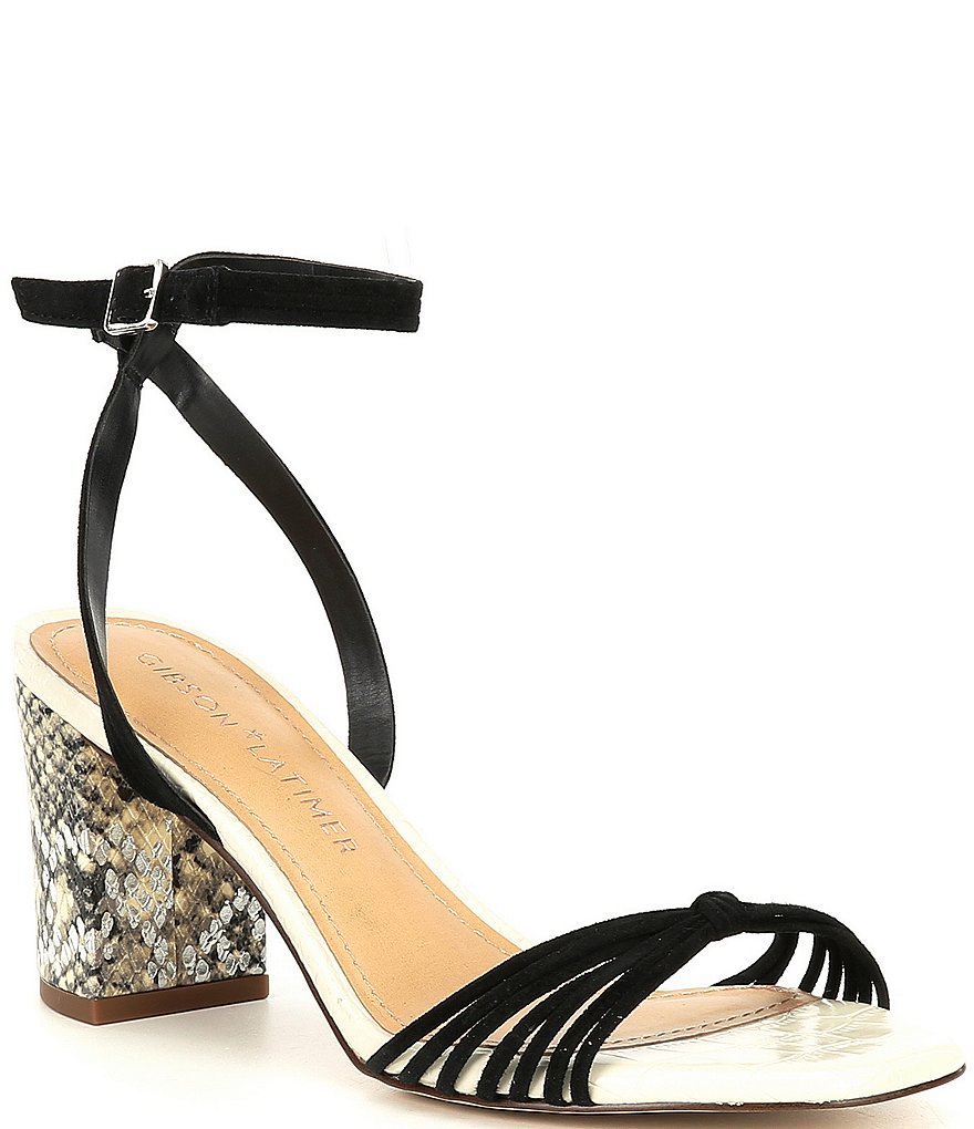Gibson & Latimer Cordelia Square Toe Strappy Block Heel Snake Print Sandals