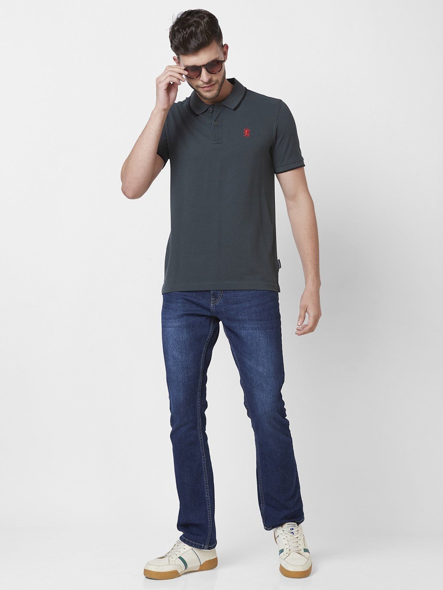 Giordano Sea Green Cotton Slim Fit Polo T-Shirt