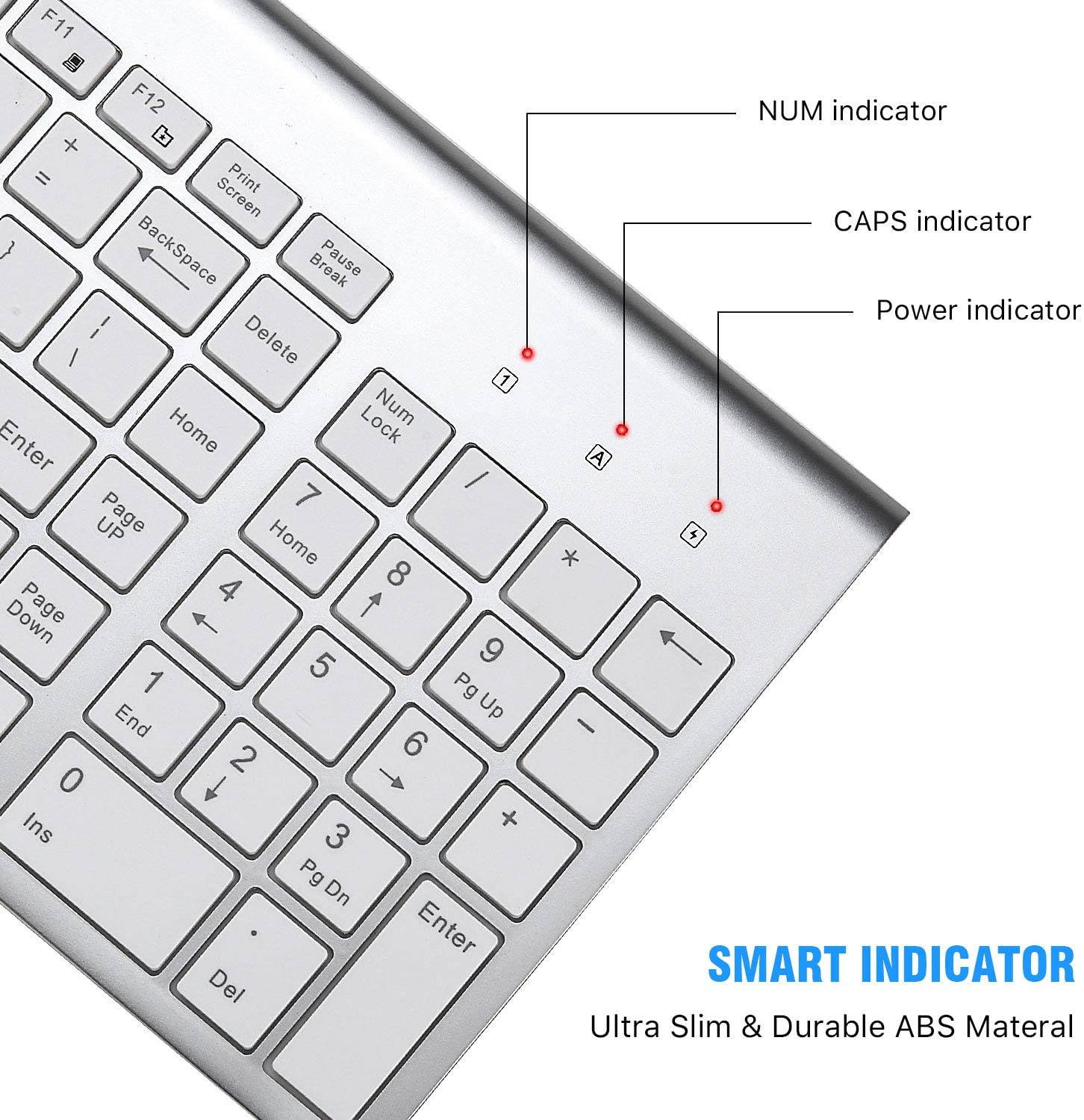 Wireless Keyboard Mouse Combo, Cimetech Compact Full Size Wireless Keyboard and Mouse Set 2.4G Ultra-Thin Sleek Design for Windows, Computer, Desktop, PC, Notebook, Laptop &ndash; Silver