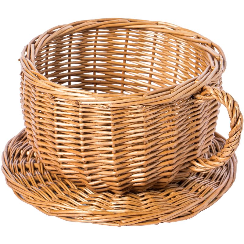 Vintiquewise Wicker Saucer Coffee Mug Cup Decorative Gift Basket Desk Organizer