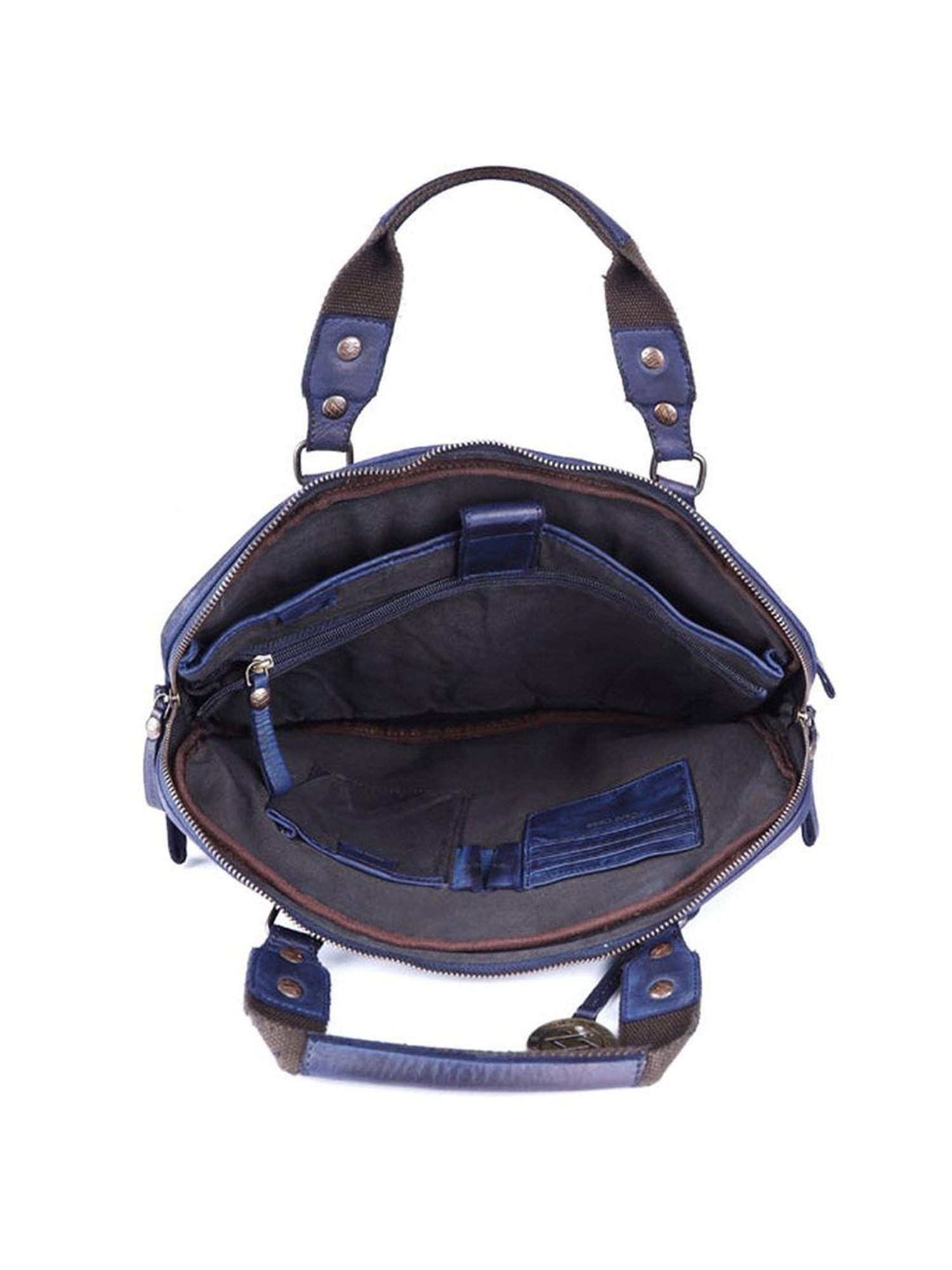 KOMPANERO Garrison Blue Leather Solid Messenger Bag