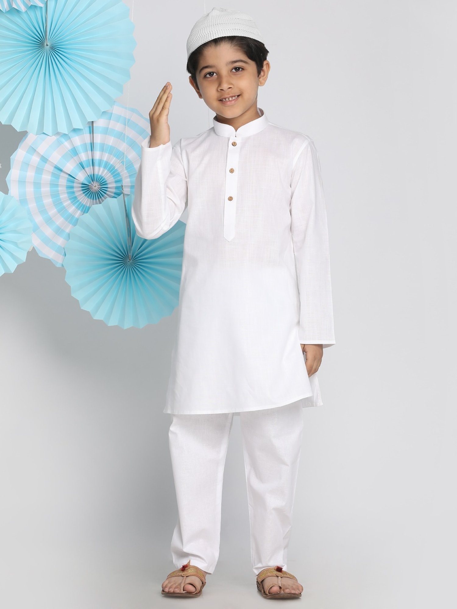 VASTRAMAY Kids White Cotton Kurta Set