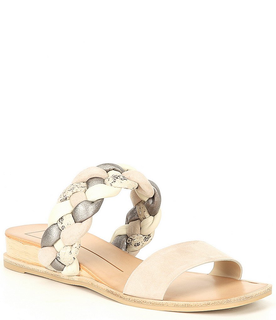 Dolce Vita Persey Braided Suede Leather Snake Print Wedge Slides