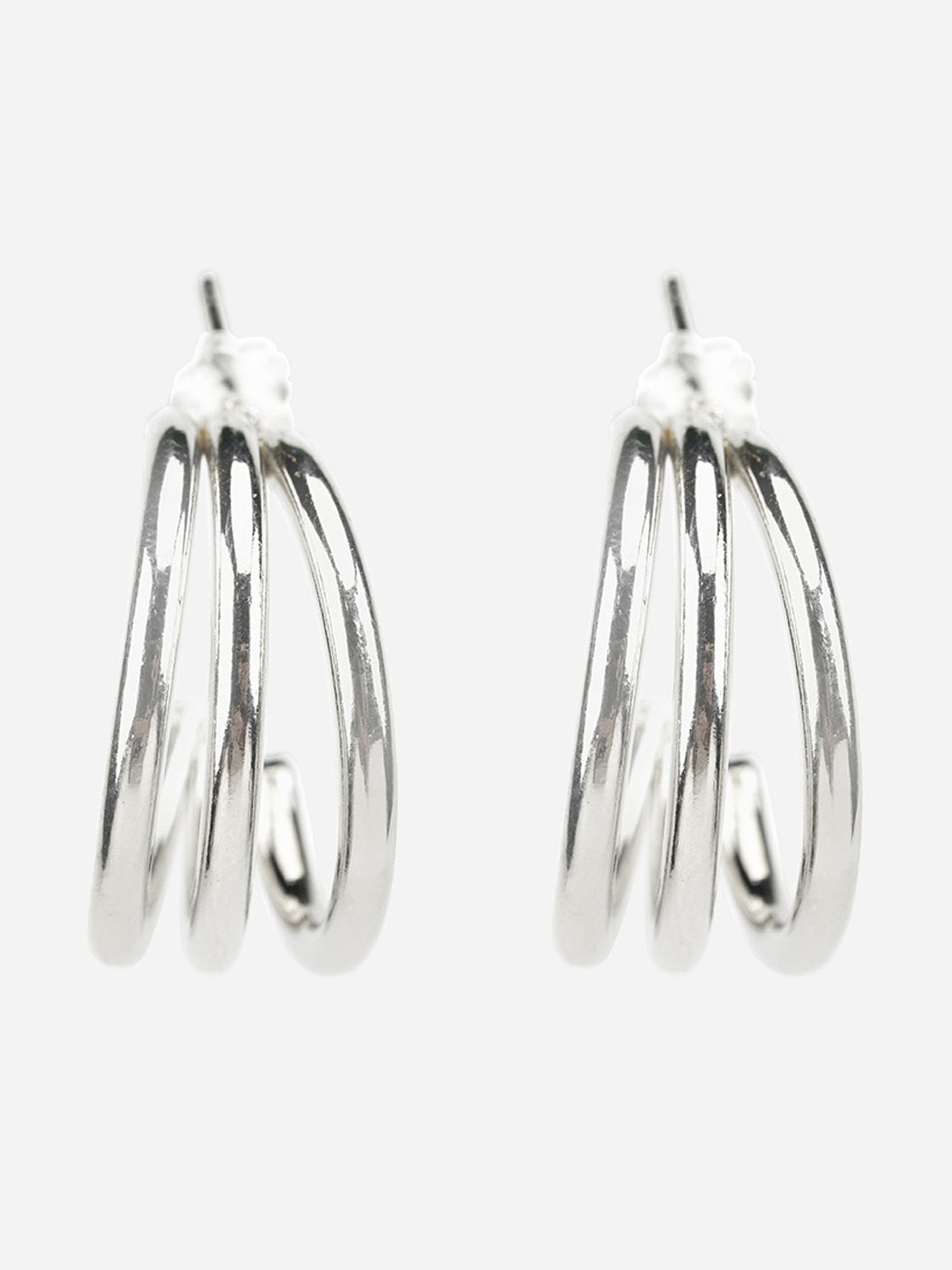 Priyaasi Solid Triple Striped Silver Hoop Earrings