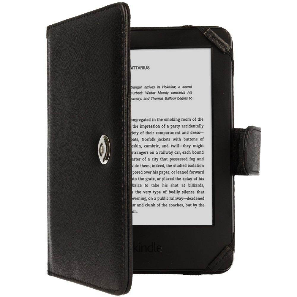 TECHGEAR&reg; Black Kindle PU Leather Folio Case Cover With Magnetic Clasp made for Amazon Kindle eReader & Kindle Paperwhite with 6 inch Screen [Book Style]