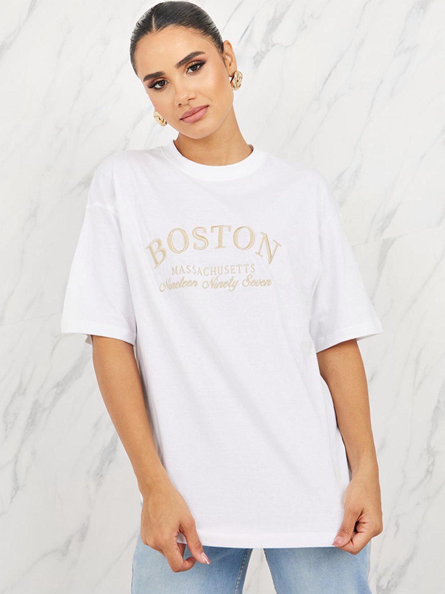 Styli White Cotton Embroidered T-Shirt