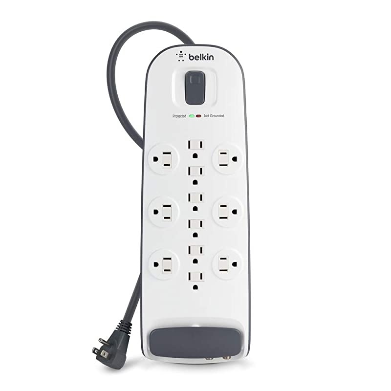 BV11223008 12Outlet Advanced Power Strip Surge Protector with 8Foot Power Cord and Telephone Coaxial Protection 3996 Joules