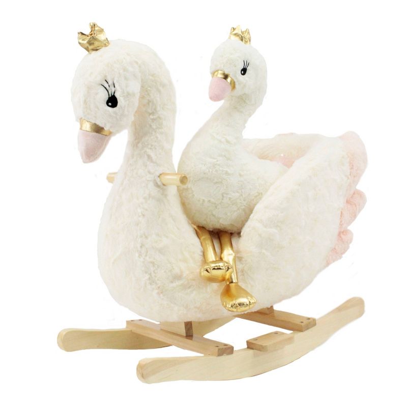 Soft Landing Darling Duos Swan Children's Rocker and Stuffed Animal bundle