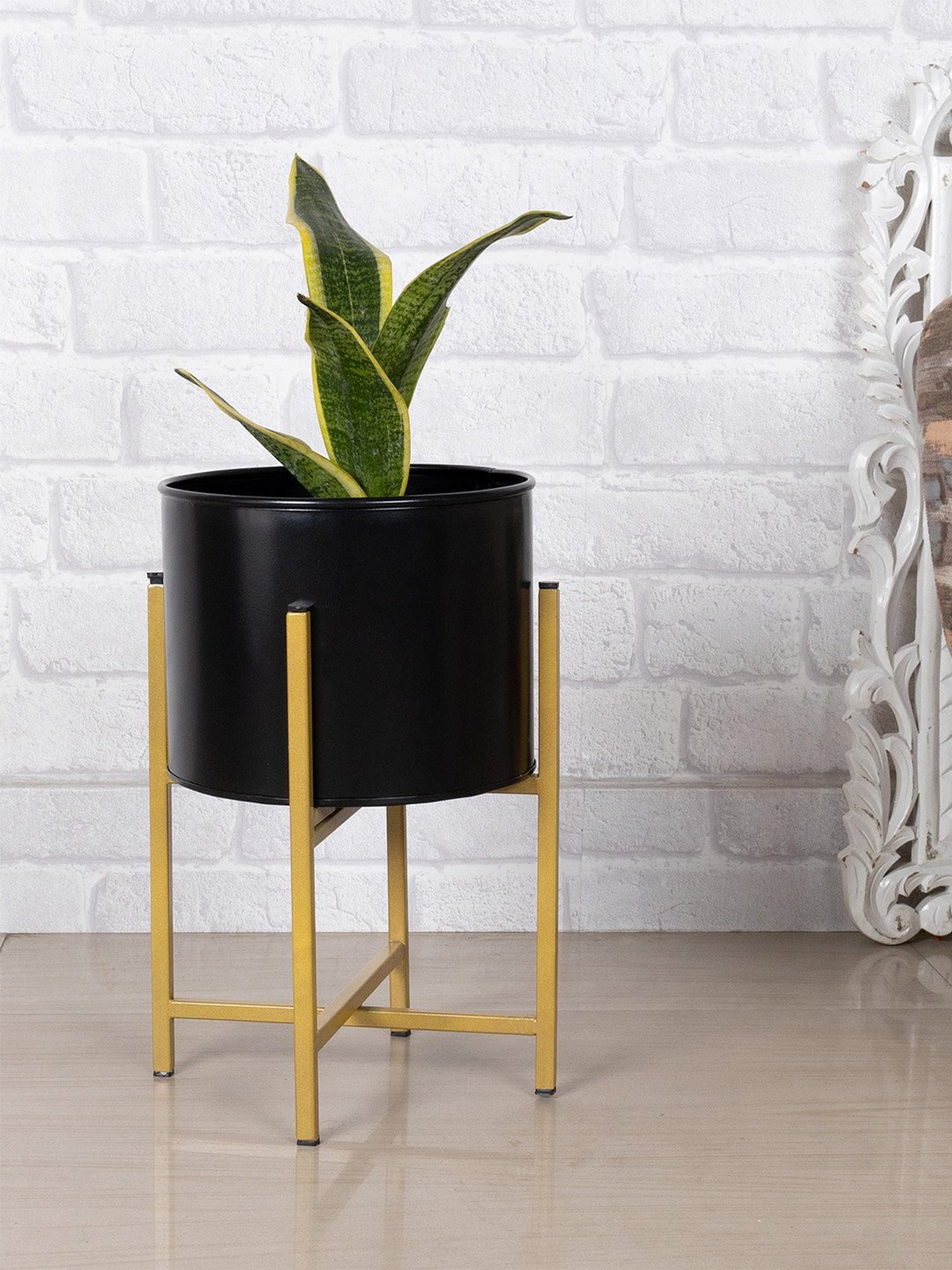 Homesake Gold Metal Large Planter with Stand