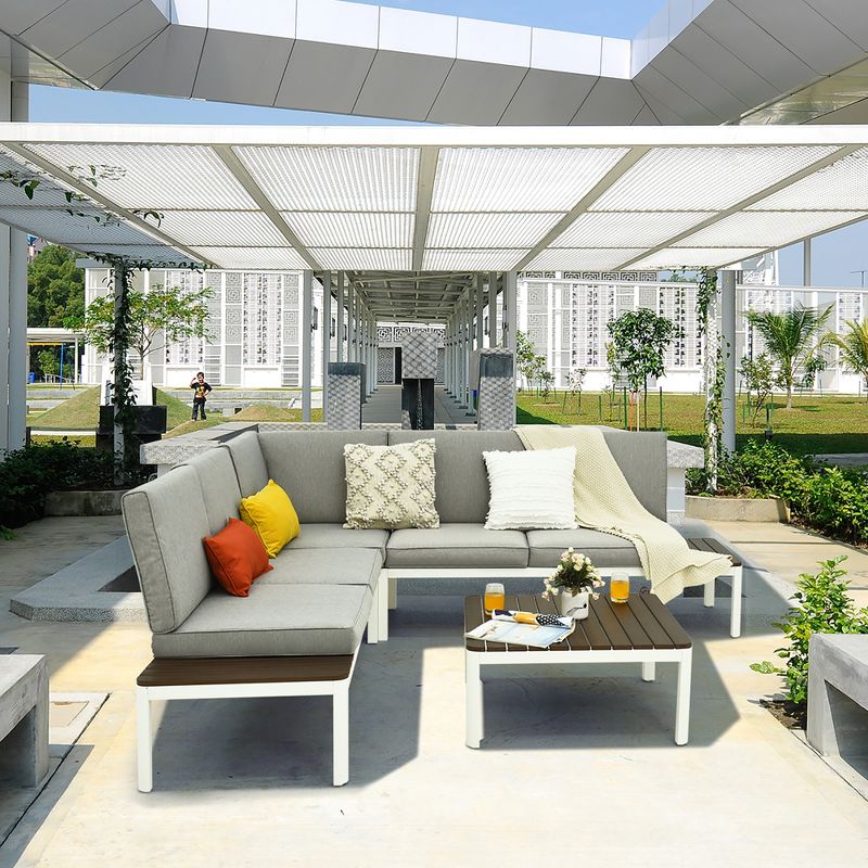 Costway 4PCS Patio Conversation Furniture Set Aluminum Frame Sofa Lounge Chair Cushioned