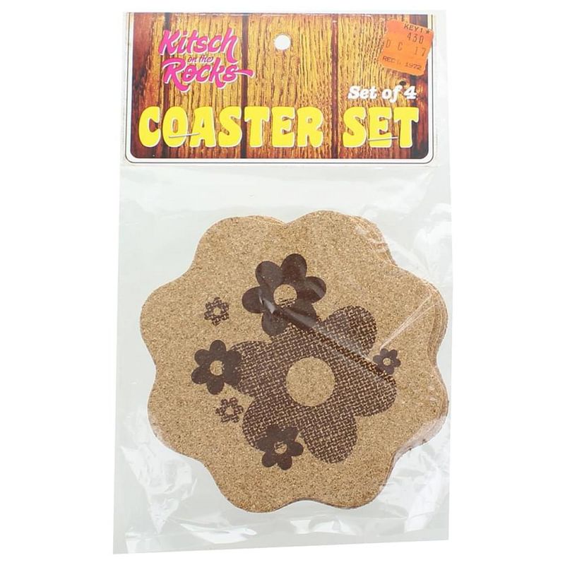 Crowded Coop, LLC Kitsch on the Rocks Retro Cork Coaster Set - Daisy - Set of 4