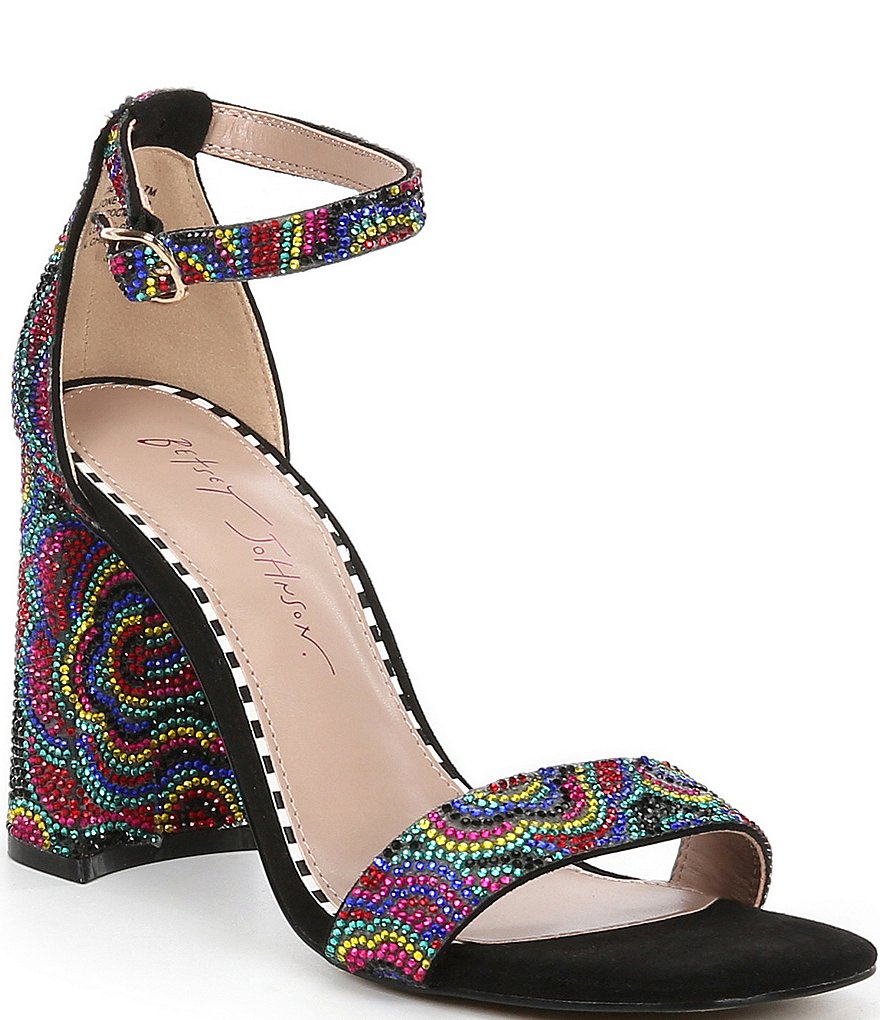 Betsey Johnson Cicely Floral Embellished Ankle Strap Square Toe Sandals