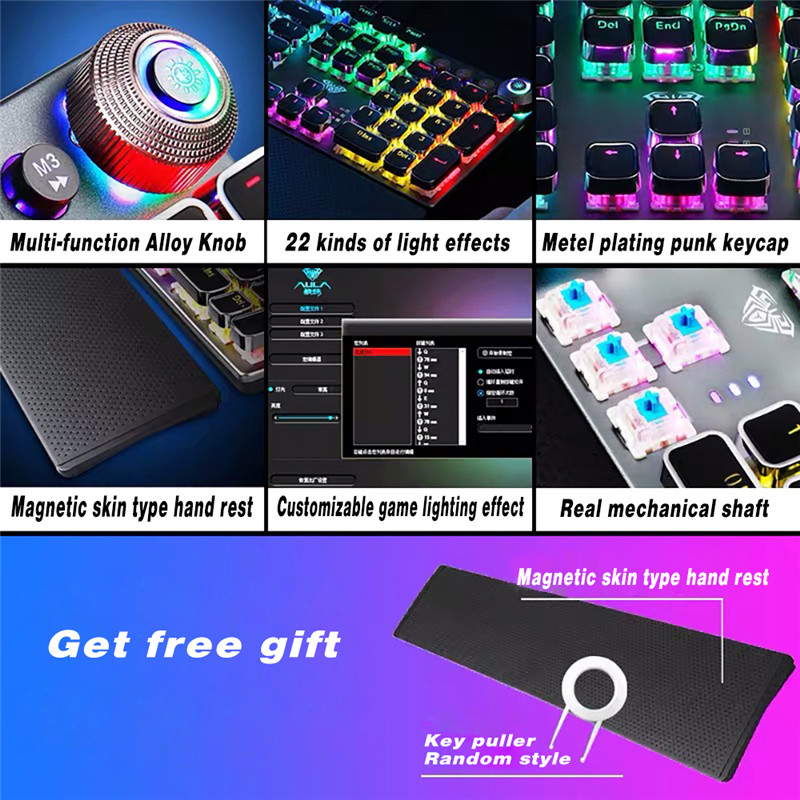AULA Gaming Mechanical Keyboard Retro Square Glowing Keycaps Backlit USB Wired 104 Anti-ghosting Gaming Keyboard for PC laptop