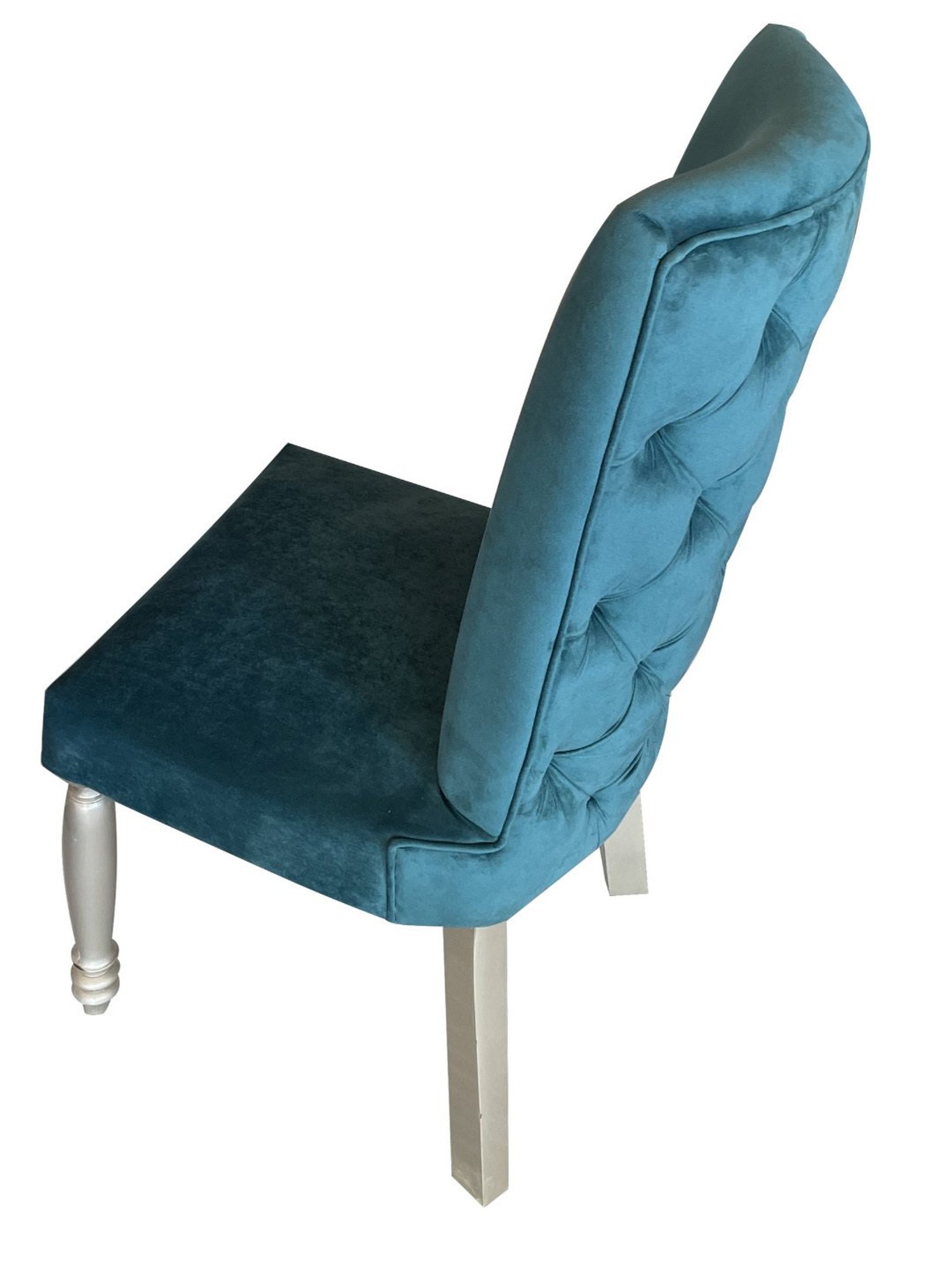 Ikiriya Oliver Solid Silver & Turquoise Wood Dining Chair Turquoise Sea Velvet Finish