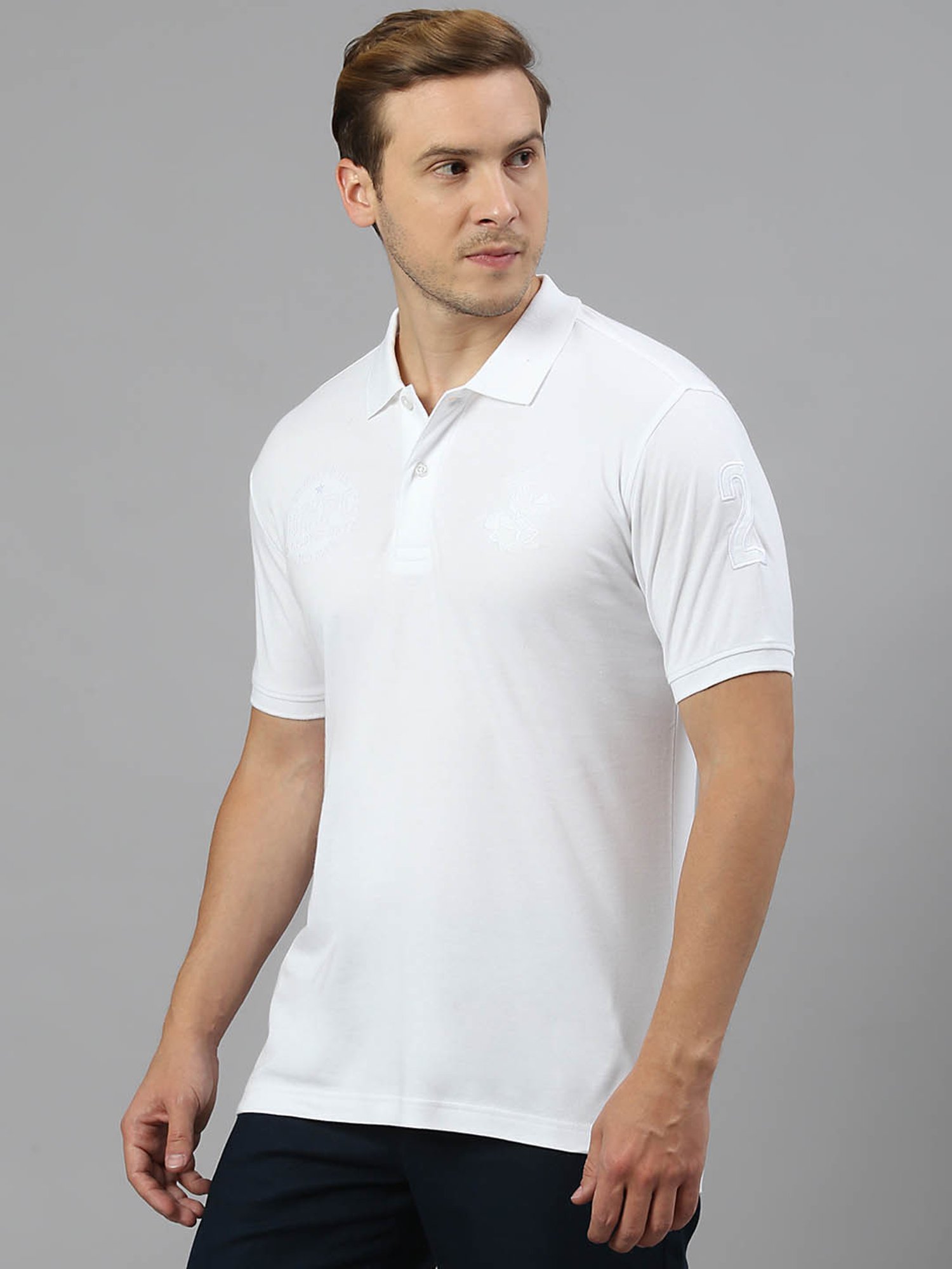 Beverly Hills Polo Club White Cotton Regular Fit Polo T-Shirt