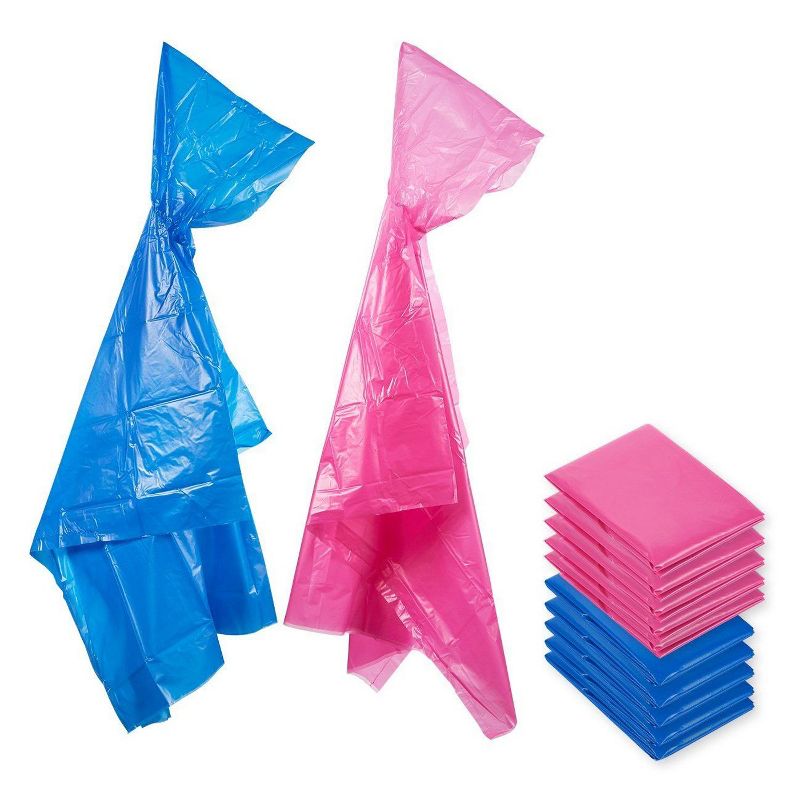 Juvale 10 Pack Kids Disposable Emergency Rain Ponchos with Hood, Pink & Blue, 40.5 x 37 In