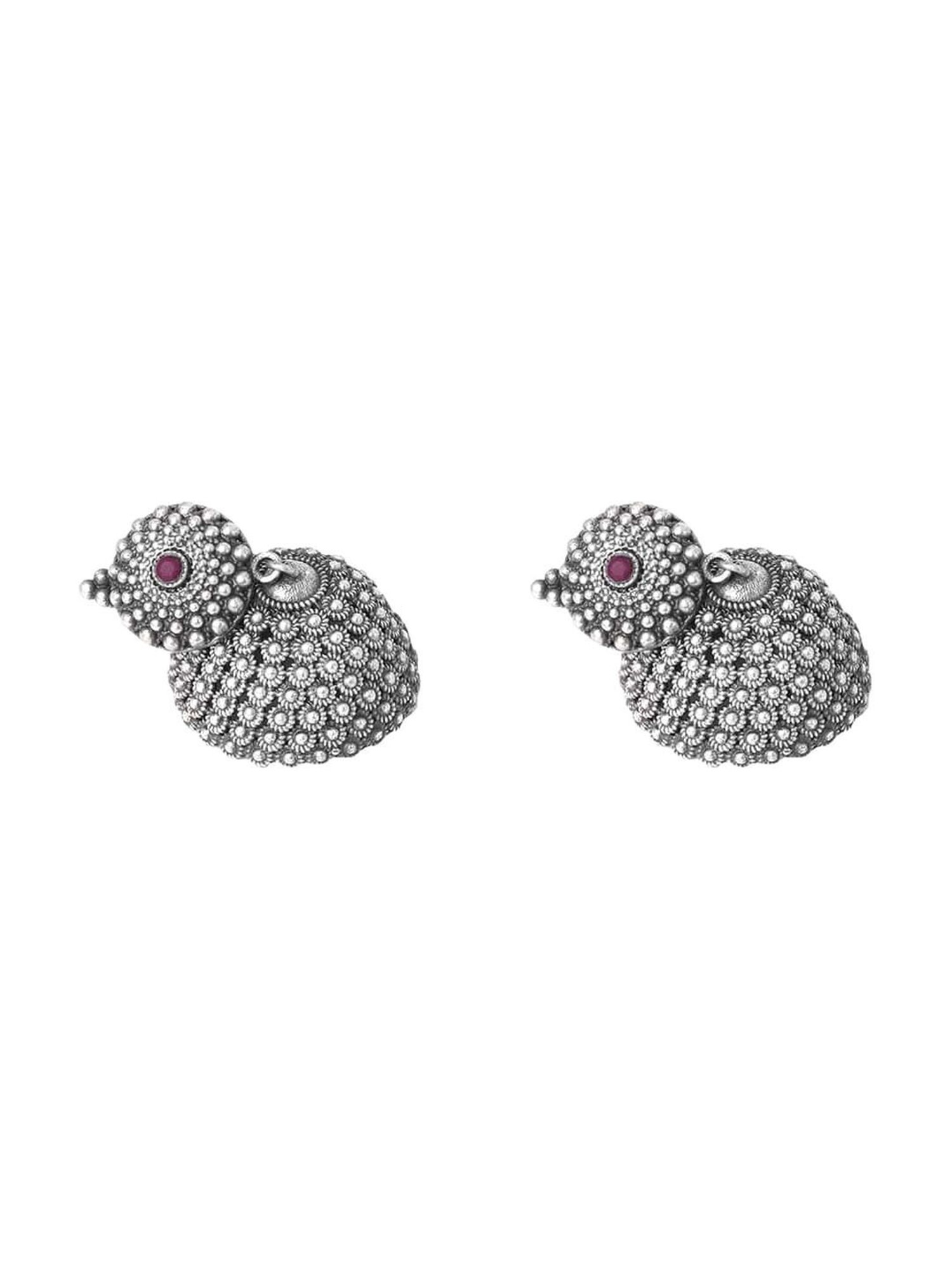 Teejh Dharvi Red Stone Antique Silver Jhumki Earrings