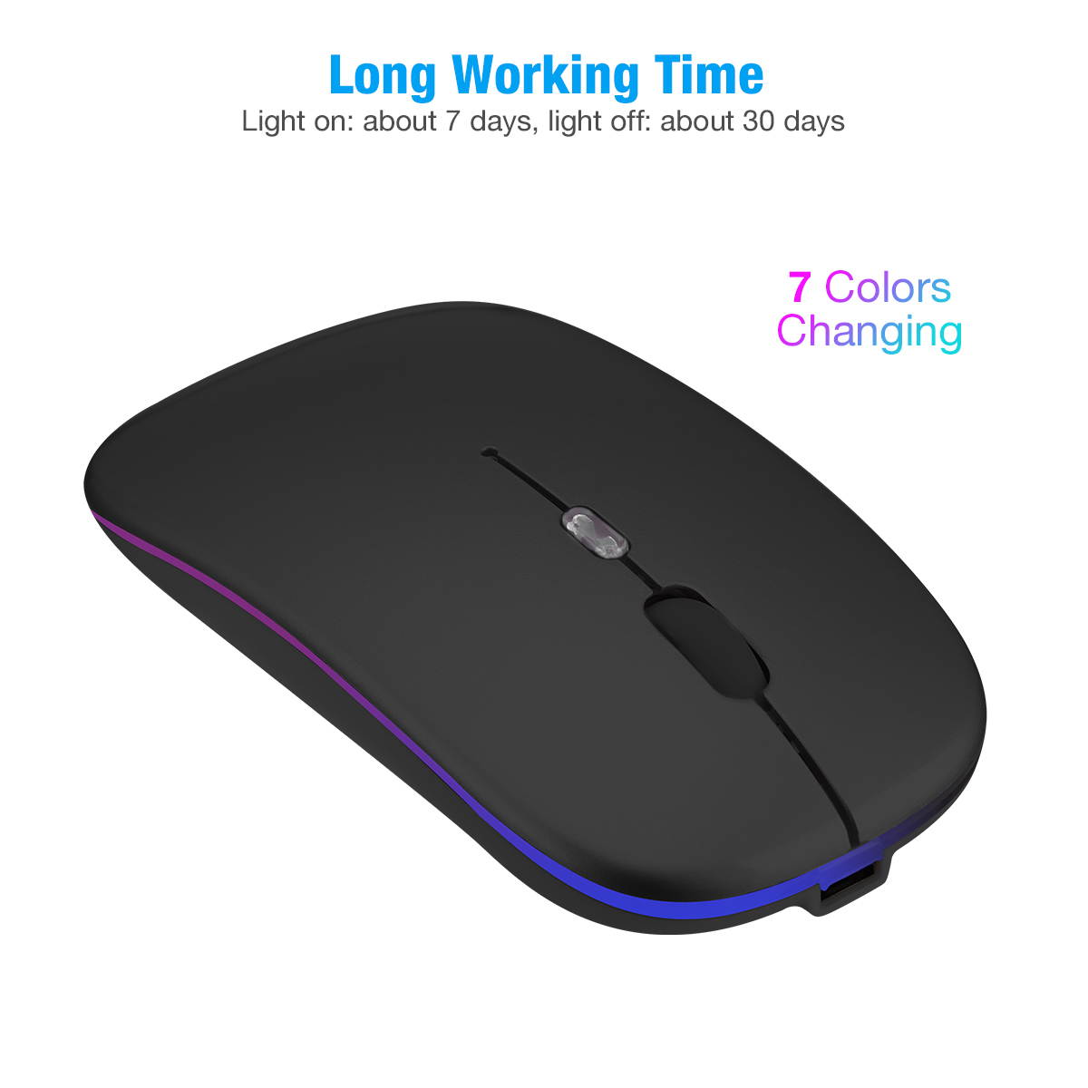 2.4GHz RGB Rechargeable Wireless Mouse Silent USB Mice for Computer PC Laptop US,Black